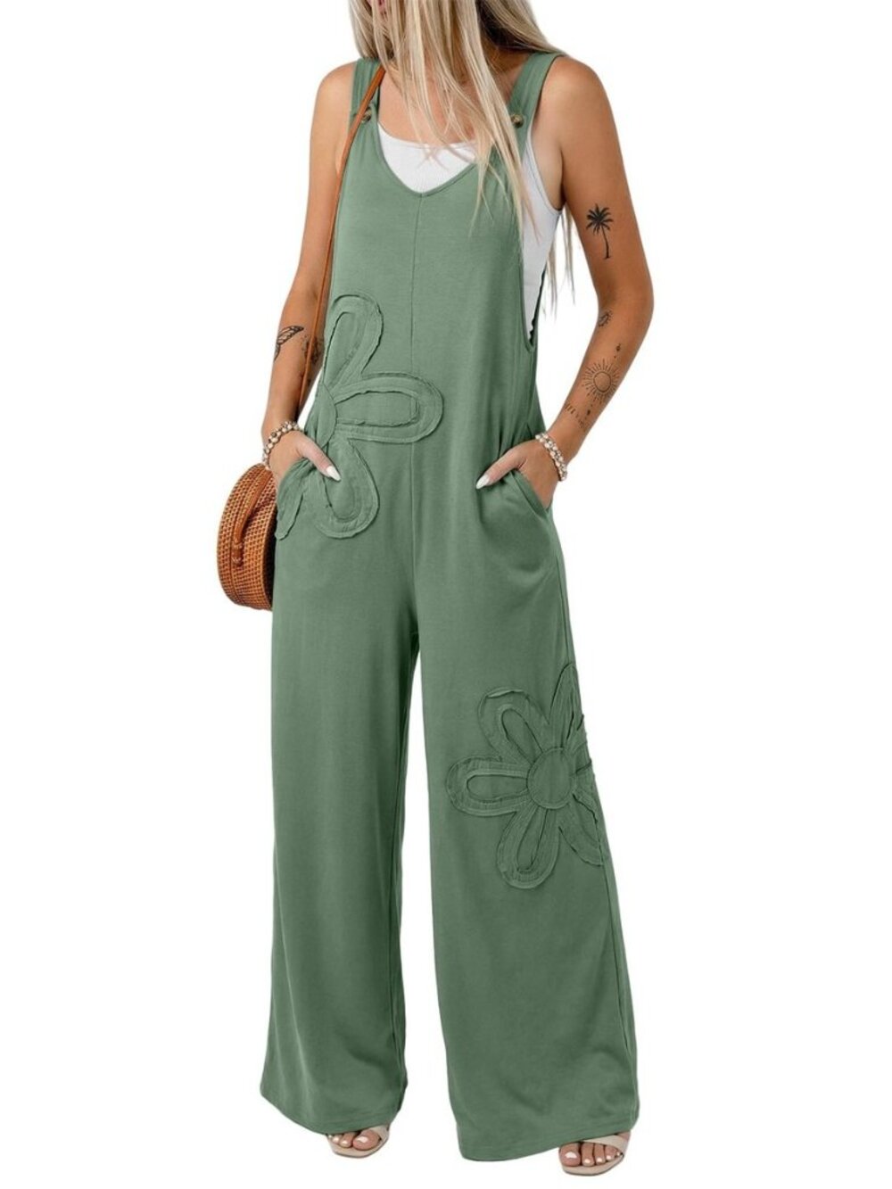 Women's Baggy Overalls 2026 Wide Leg Jumpsuits Floral Pants Casual Loose